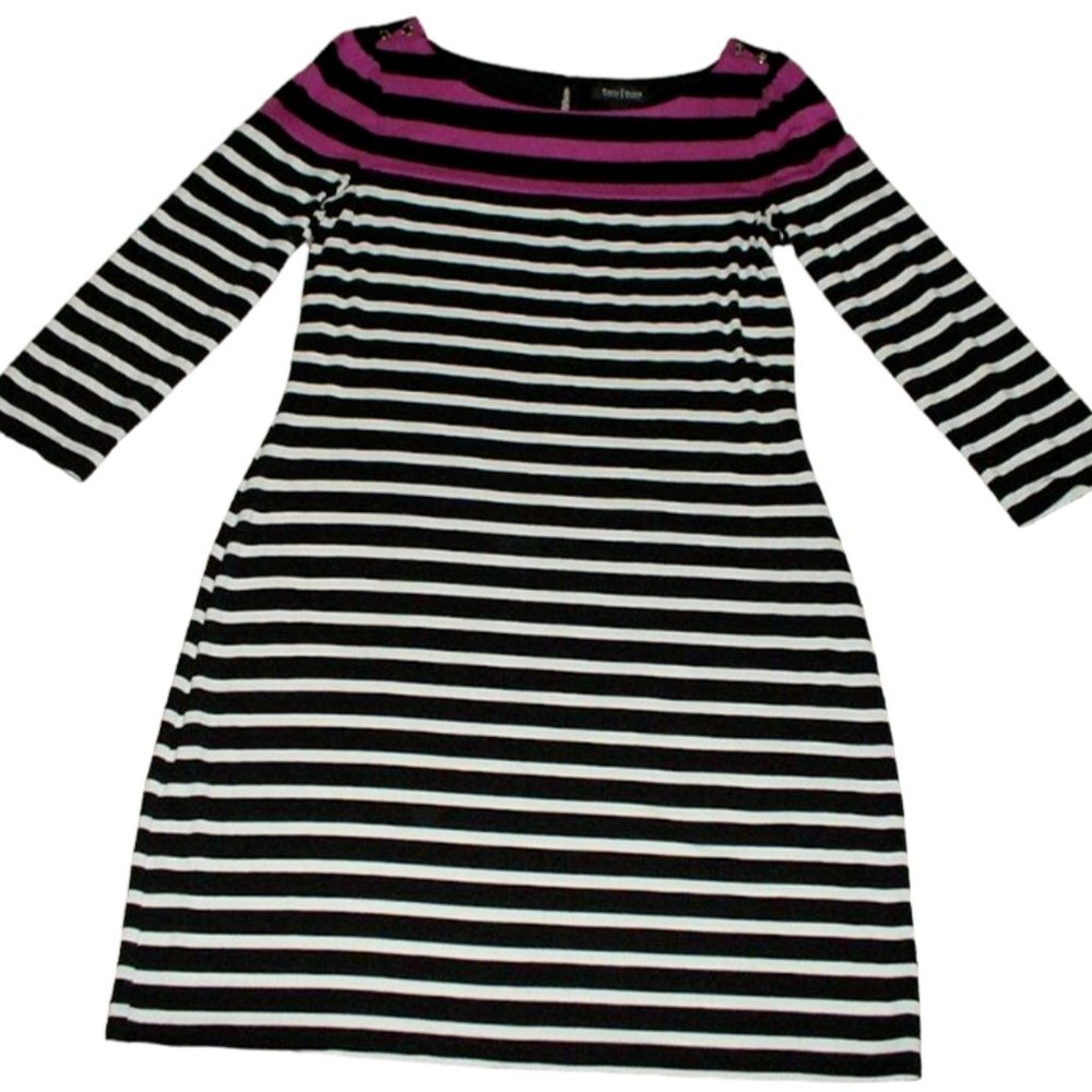 White House Black Market Womens Striped Shift Dress Purple Rayon Size Medium EUC - Picture 1 of 4